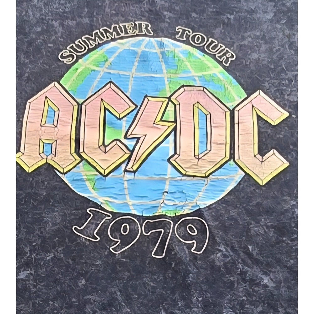 AC/DC 1979 Summer Tour Graphic Crop Top Acid Wash Black Cotton Tee Womens L